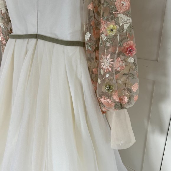 Teuta Matoshi Ivory Gown with Floral Accents - Picture 9 of 12